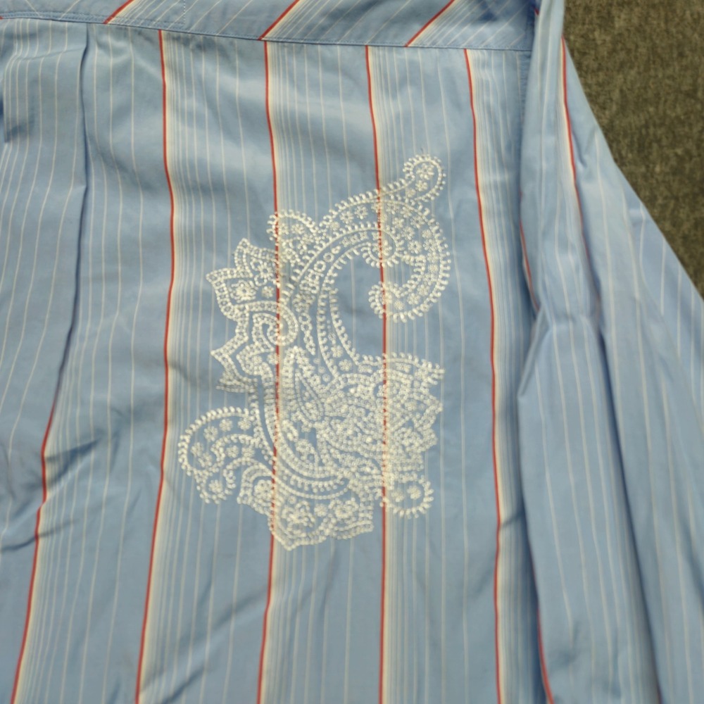 Tommy Hilfiger Button Down Shirt Mens XL Blue Striped Paisley Embroidered Cotton - Picture 9 of 10